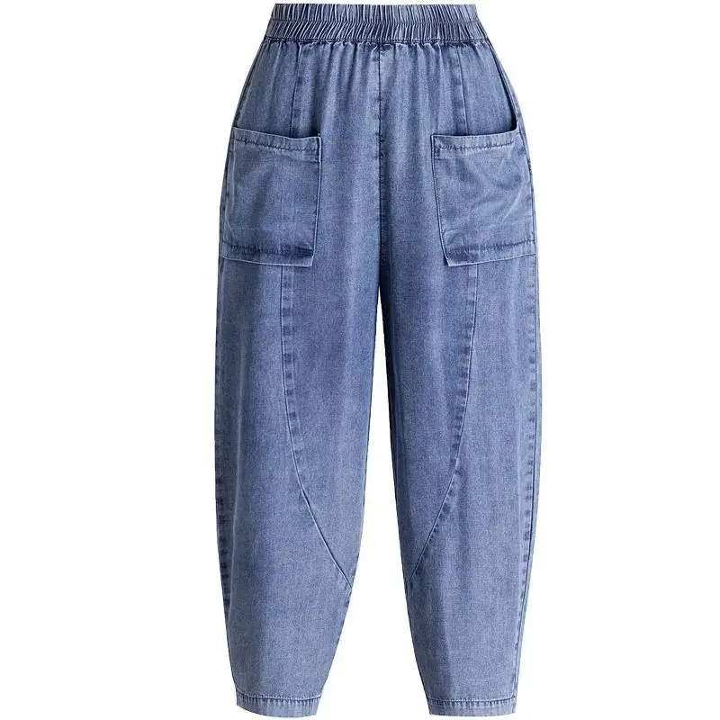 

New 2021 Summer 2021 Women Thin Jeans Pants Loose Casual Jeans Femme Elastic Waist Women Clothes Ladies Fashion Harem Pants