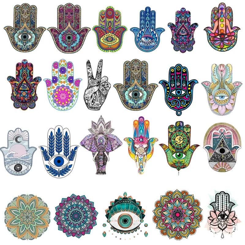 

Hamse Hand Fatima Thermal Patches For Clothing DIY Women T-Shirt Hoodies Iron-On Transfer Colorful Hands Clothes Sticker Decor