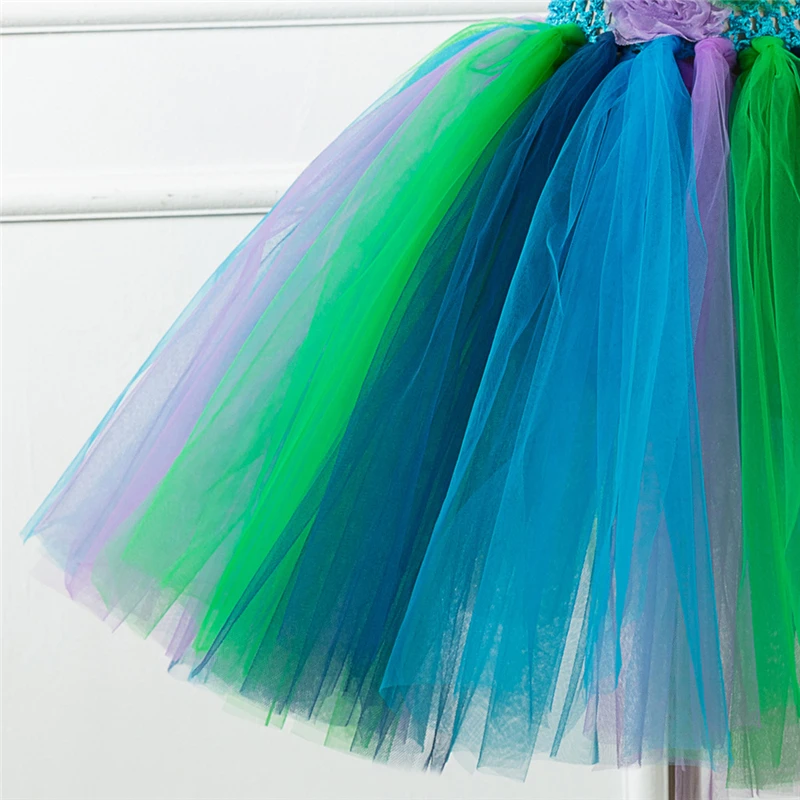 

2020 New Deluxe Girls Peacock Princess Tutu Dress Halloween Costume For Kids Carnival Party Birthday Dress Up