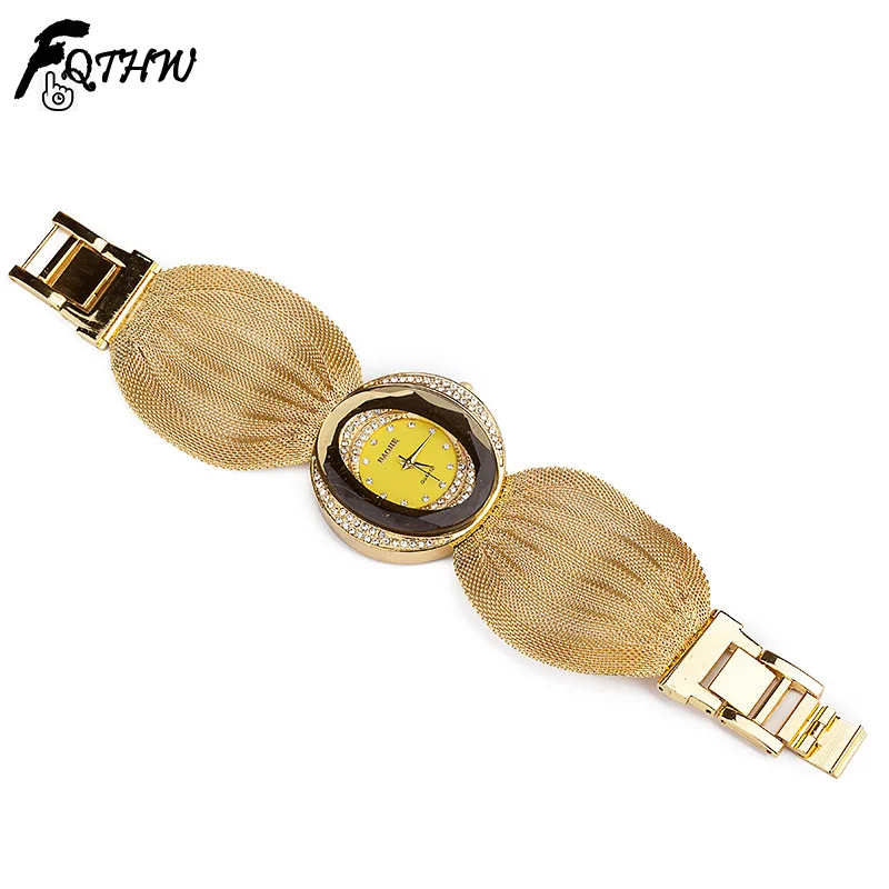 

Fashion Luxury Women Wrist Watch Oval Broadband Gold Silver Mesh Strap Watch Ladies Rhinestone Casual Clock Quartz Watch Relojes