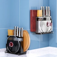 kitchen storage rack knife holder pot cover organizer shelf wall mounted cutting board rack with drain tray kitchen accessories