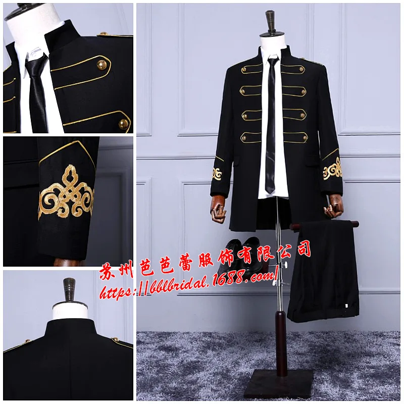 European American Cross-border Singers Hosts Dress Suits Black Court Stage Performances Suit Men Blazer Masculino 2 Piece Terno | Мужская