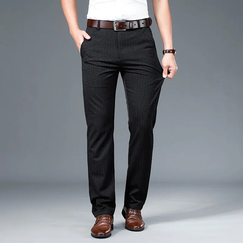 

2021 Spring Luxury High Quality Stretch Striped Fitted Straight Men's Pants Classic Brand Embroidered Business Gentleman Pants