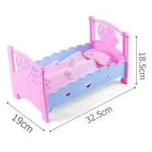 Doll Bed + Pillow + Bedsheet 1/12 Doll House Bedroom Furniture Kids Toys 2 Layers Accessories For Barbie Doll Toy Purple Pink