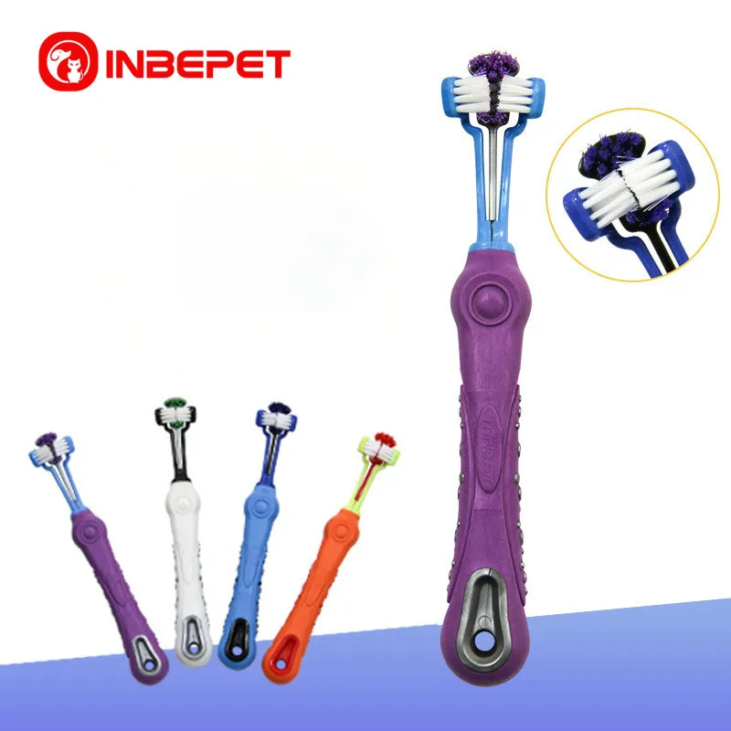 

Pet Dogs Toothbrush Three Sided Pets Clean Mouth Teeth Care Cleaning Grooming Tools Cat Brush Addition Bad Breath Tartar Teeth