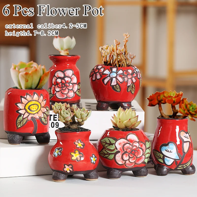 

Flower Pots Red Painting Colour Succulent Cactus Pot Plant Garden Ceramic Planter Pots Outdoor Garden Home
