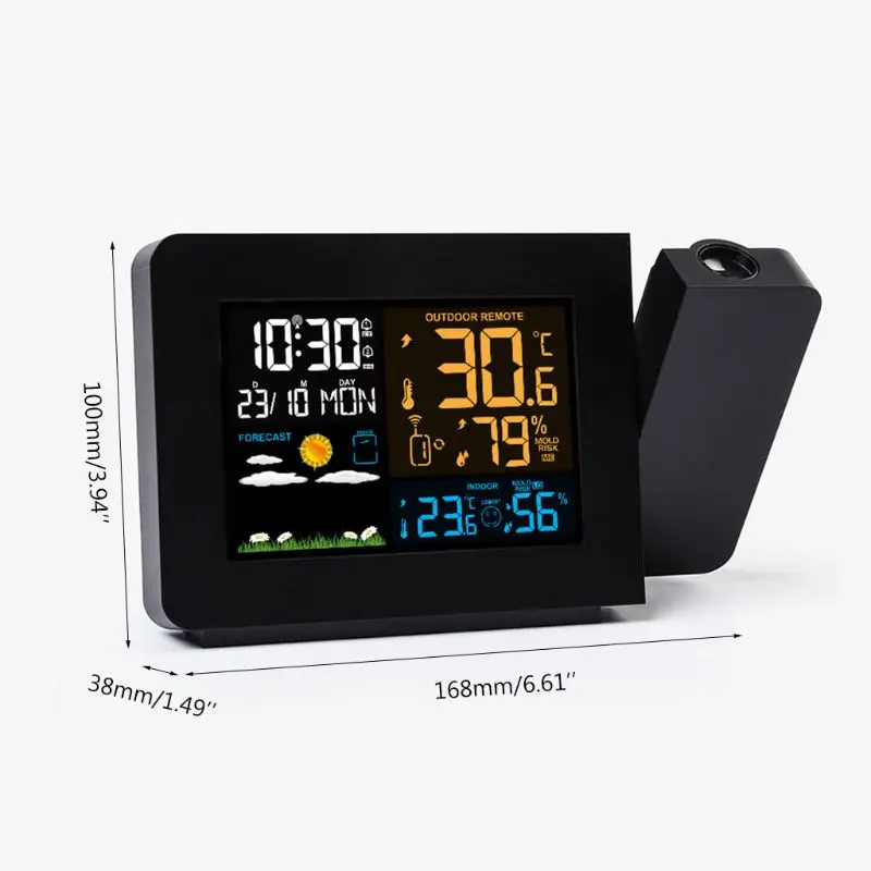 

Multifunctional LCD Digital Alarm Clock Calendar LED Projection Weather Thermometer Indoor Outdoor Temperature Humidity Projecto
