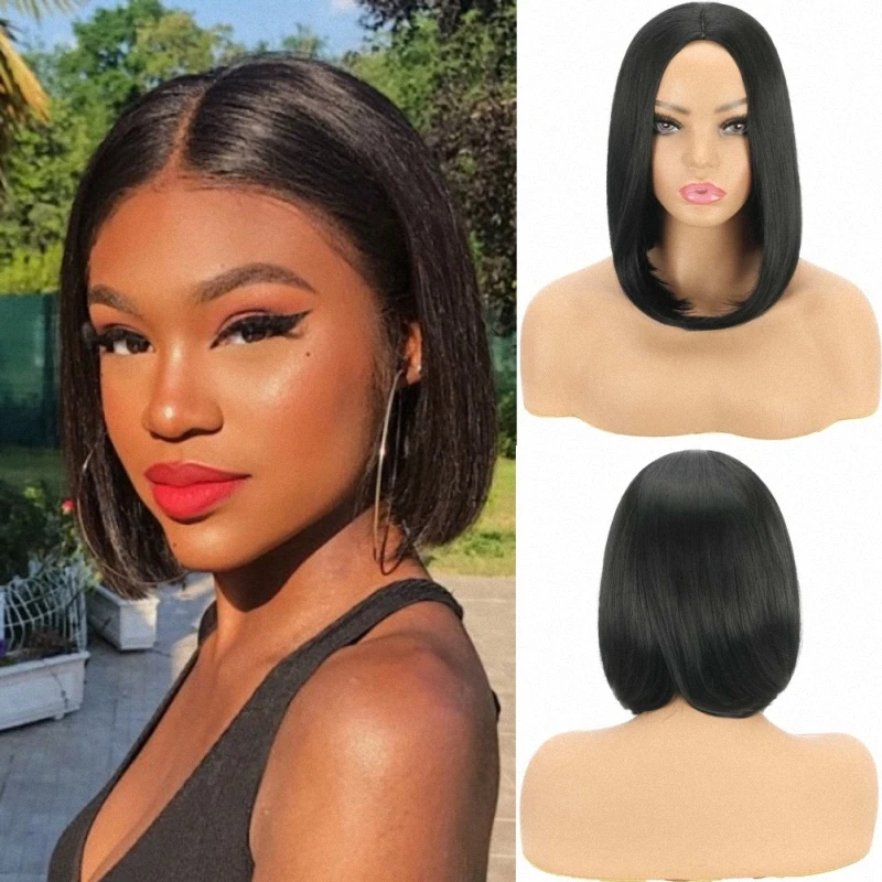 

Bob Wig Black Blonde Red Brown Ombre Short Bobo Wigs For Women Synthetic Fiber Straight Hair Middle Part Cosplay 16 Inch
