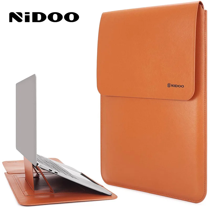 

NIDOO PU Leather Laptop Bag Sleeve 13 Inch Notebook Protective Cover Case with Stand for MacBook Air Pro 13 M1 Waterproof Case