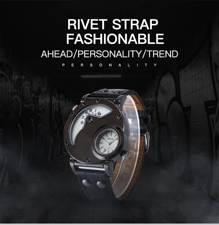 OULM Винтаж уникальные часы класса люкс кварцевые с кожаным ремешком 2 временными