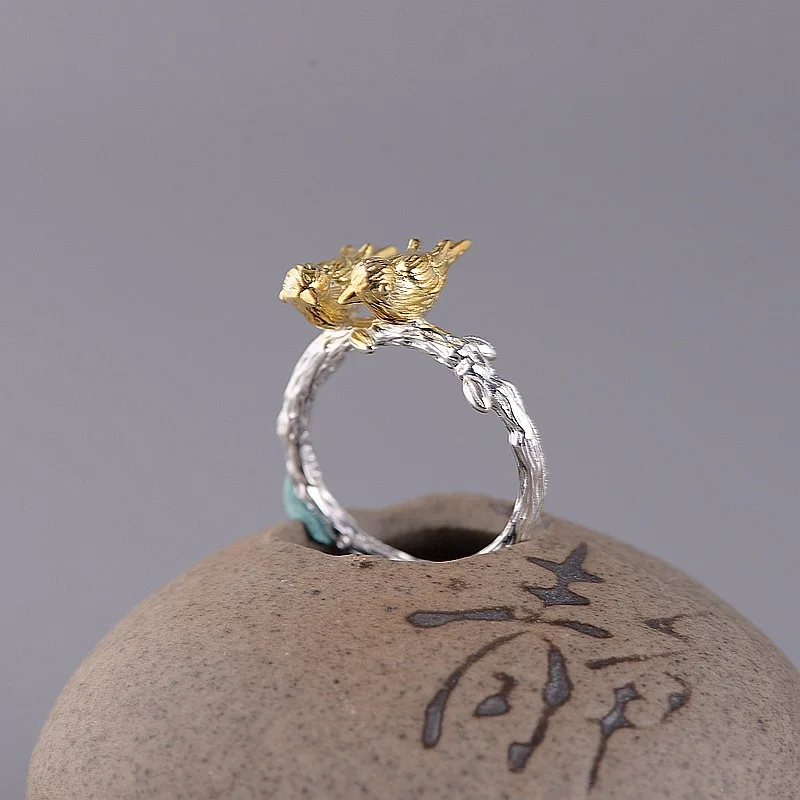 Женское регулируемое кольцо из серебра 925 пробы с птичьими листьями | Украшения и