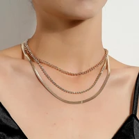 gold crystal chain neck jewelry 3layered link snake metal choker necklace new designs street hip pop accessories