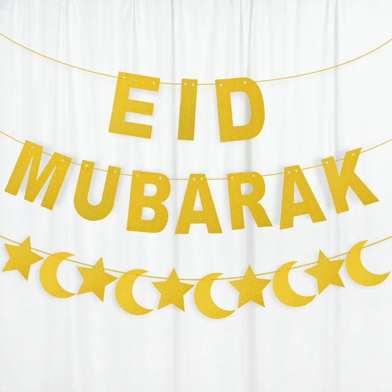 

1Set Ramadan Banner Bunting Eid Mubarak Moon Star Decor Islamic Muslim Festival Party Pull Flag Garland Kareem Mubarak Ornament