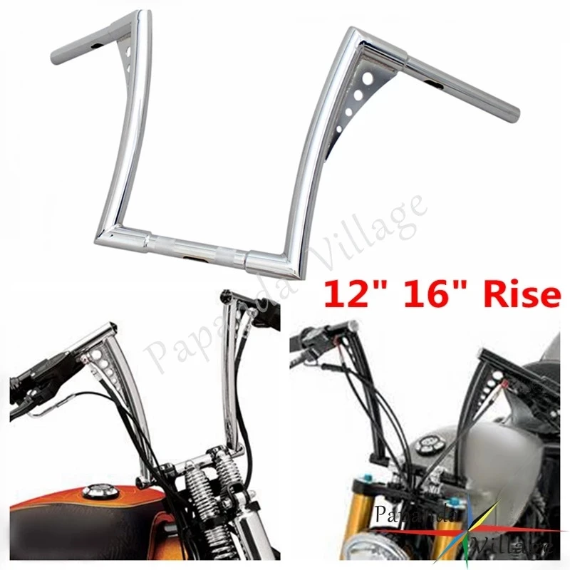 

12" 16" Rise 1-1/4" Motorbike Cafe Racer APE Hanger Handlebars Fat Bar For Harley FLST FXST Sportster XL Softail Dyna Touring