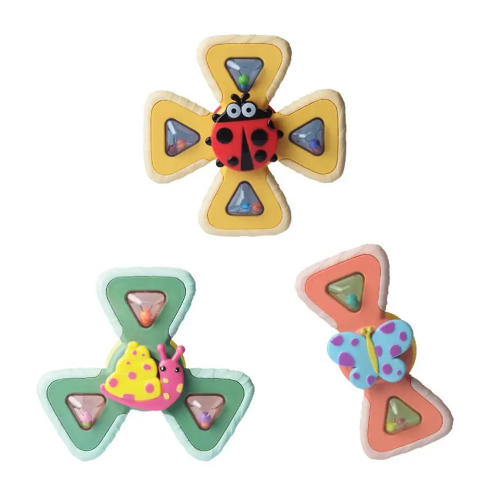

3pcs Baby Rotating Insect Flower Sucker Rotary Table Gyro Cartoon Suction Cup Rotary Table Rotating Toy Bathroom Spinner Toy