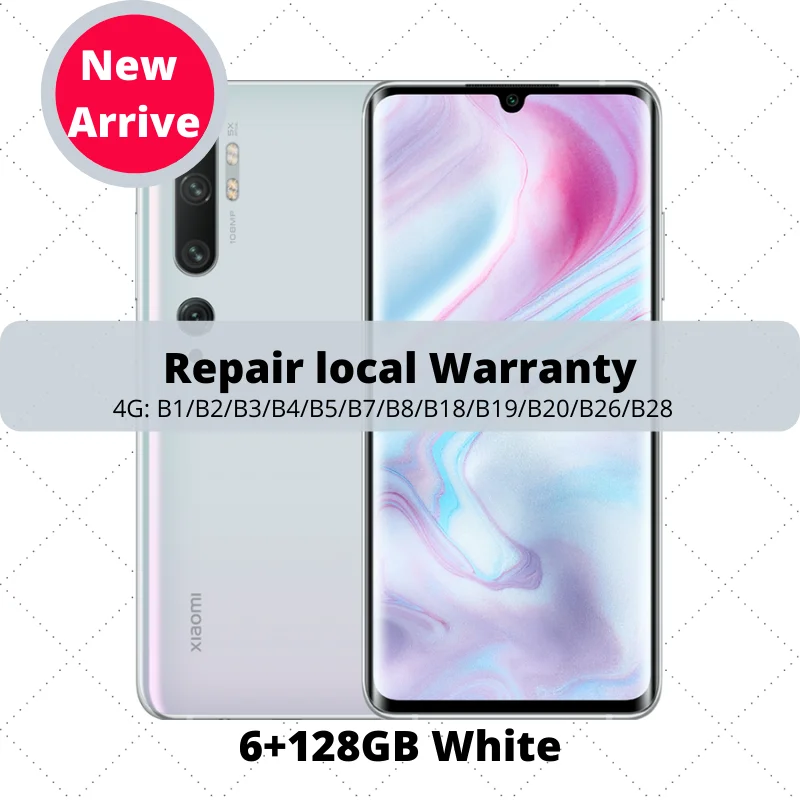 Глобальный R Xiaomi CC9 Pro / Note 10 6GB 128GB 108MP Penta Camera Smartphone 5260mah Mix Оптический зум с двойным изогнутым экраном - Цвет: Glacier White 128GB
