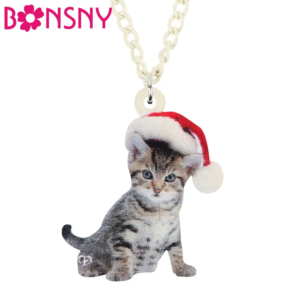 Bonsny Акриловая Рождественская шапка американская короткая шерсть кошка ожерелье