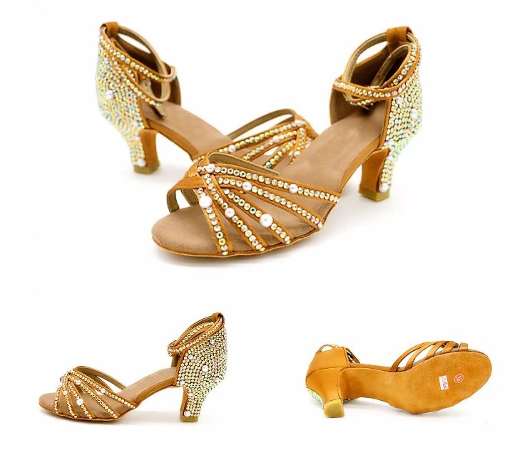 Атласная обувь для латинских танцев со стразами женская 3 см каблук 8 5 7 | Спорт и