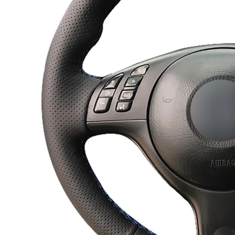 Рука сшитый черный натуральная кожа чехол рулевого колеса автомобиля для BMW E46 E39