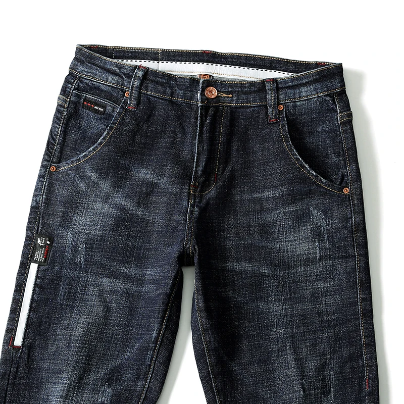 Мужские джинсы в полоску KSTUN темно-синие облегающие прямые Стрейчевые