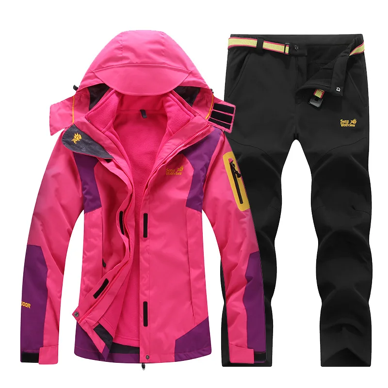 Winter Ski Suit for Men Fleece Warm Windproof Waterproof Skiing Suits Snowboarding Set Male Outdoor Ski jacket+Softshell Pant