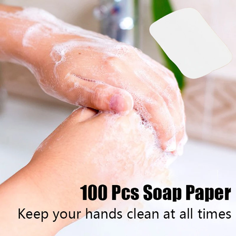 

100 × портативные листы для мытья кусочков, бумага для мыла с ароматизированным пенообразующим эффектом для мытья рук в ванной и путешествия...
