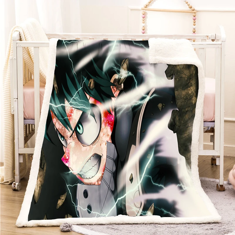 

Одеяло с забавными персонажами из м/ф «Моя геройская Академия», одеяло с 3D принтом, шерпа на кровати, домашний текстиль, сказочный стиль 14