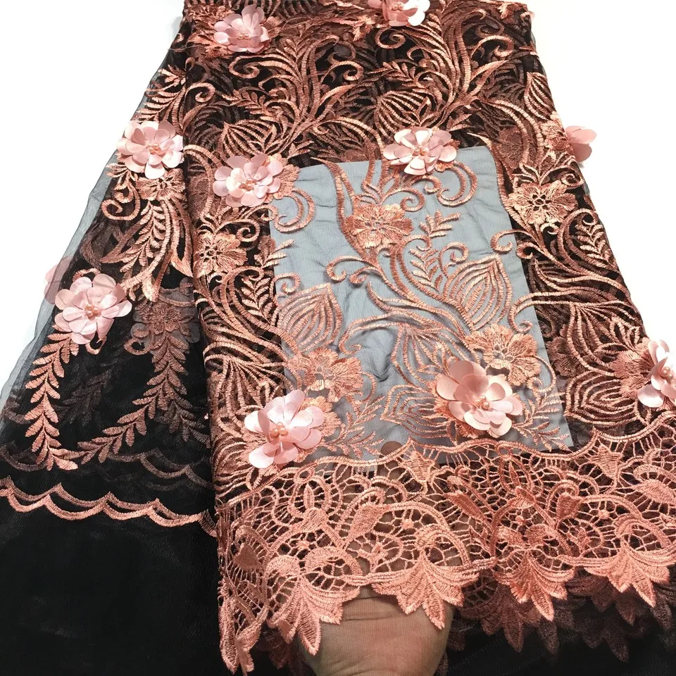 

African Beaded 3D Tulle Lace Fabric French Lace Fabric 2021 High Quality Nigeria Embroidered Tulle French Lace M32691