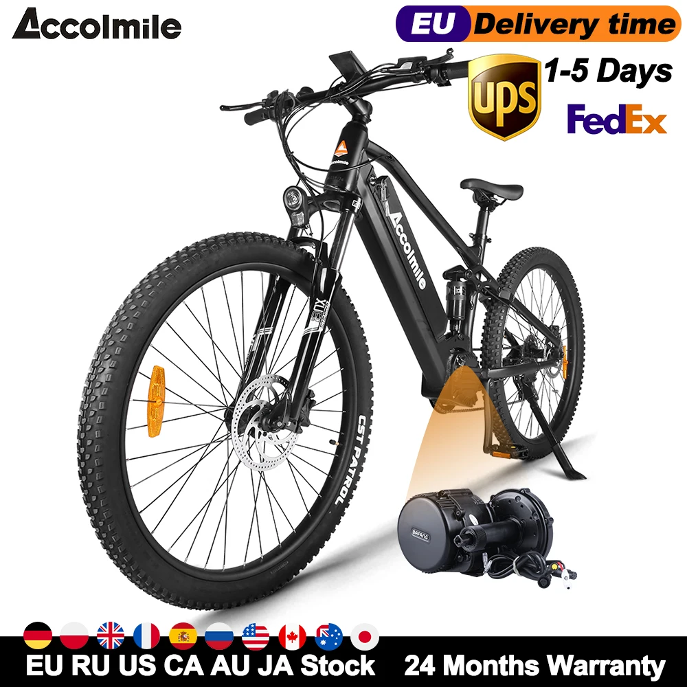 

EU US RU NO TAX New Electric Bike Powerful 48V 750W BaFang Mid Motor Mens Women Mountain ebike 27.5inch E Bicycle 17.5Ah Battery