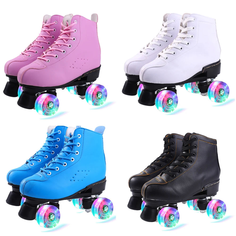 Women 6 Choice Pu Microfiber Roller Skates Skating Shoes Sliding Inline Quad Skates Sneakers Training Europe Size 2 Row 4 Wheels