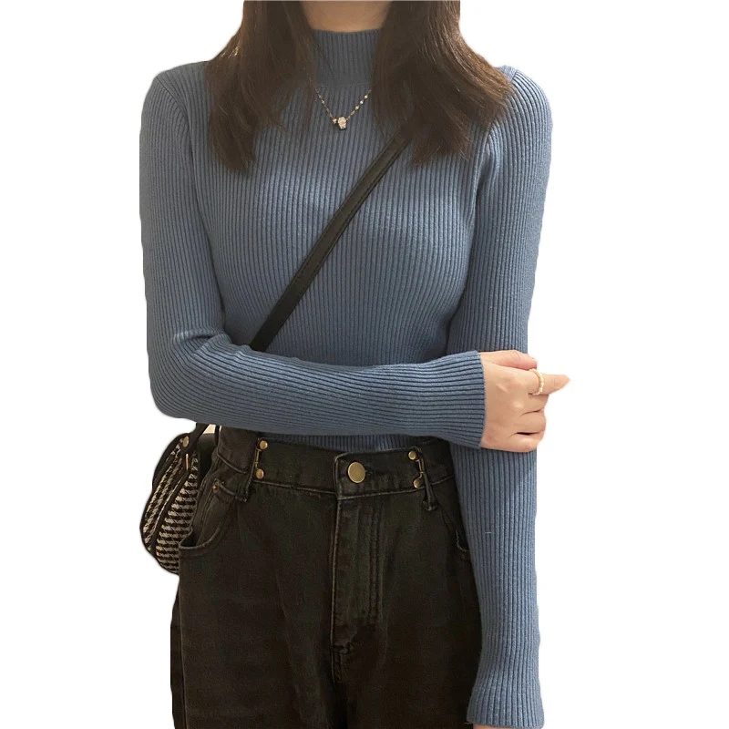 Свитер с длинным рукавом новинка 2021 пуловер облегающий Топ рубашка полувысоким