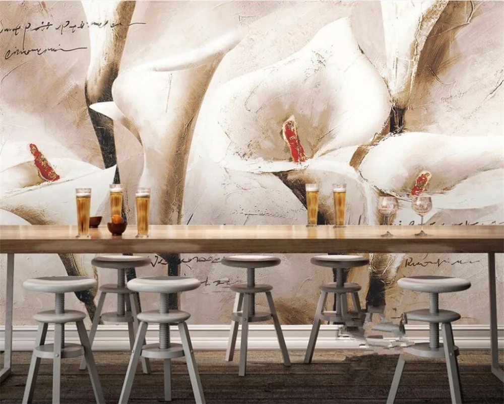 

Прямая поставка пользовательские обои Европейский ретро ностальгия Калла Лилия Английский алфавит ручная роспись обои 3d фрески