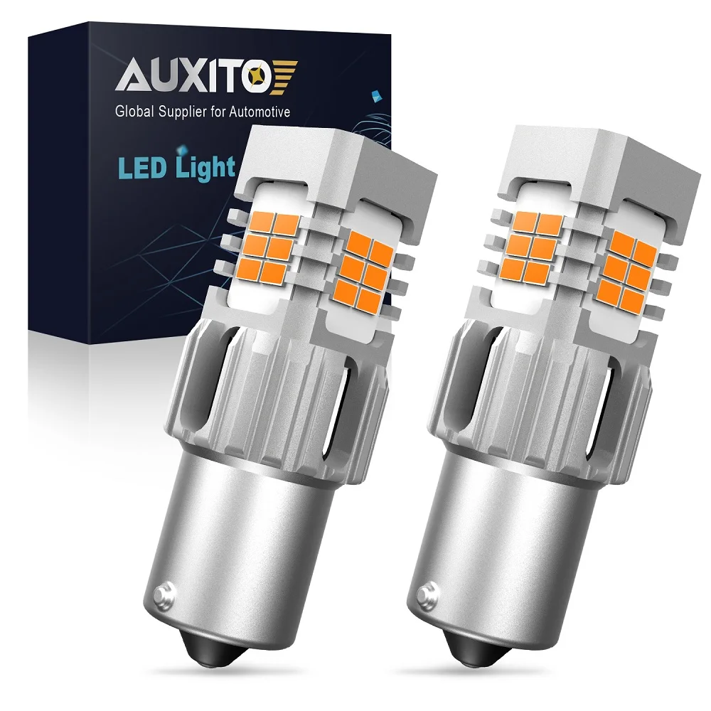 

AUXITO 2x BA15S 1156 LED Canbus W21W T20 7440 W21W WY21W T25 3156 P27W LED No Error Hyper Flash Turn Signal Lamp Car Light Amber