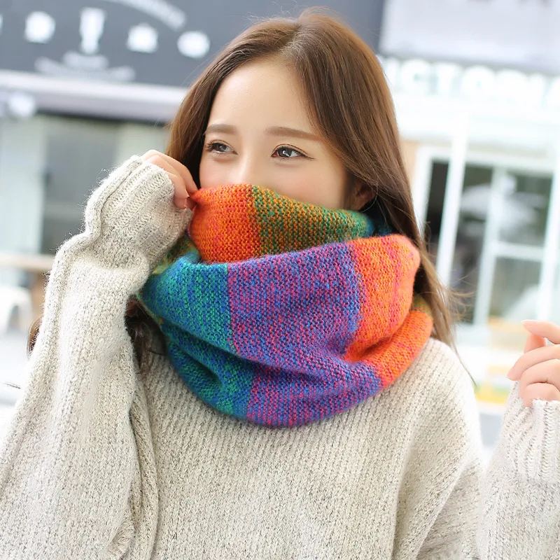 

Women Winter Knitted Warm Neck Scarf Circle Cowl Scarf Fashion Colorful Snood Ladies Ring Loop Scarves Female Couple Neckchief