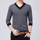 Осенняя повседневная мужская футболка с V-образным вырезом, модная дизайнерская футболка в стиле пэчворк, футболка с длинным рукавом для мужчин, брендовая мужская одежда в стиле Харадзюку