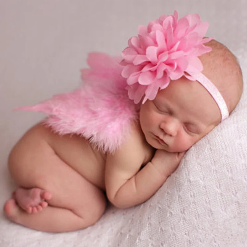 6 новорожденных детей милые перья Крылья ангела с прекрасным большим цветком