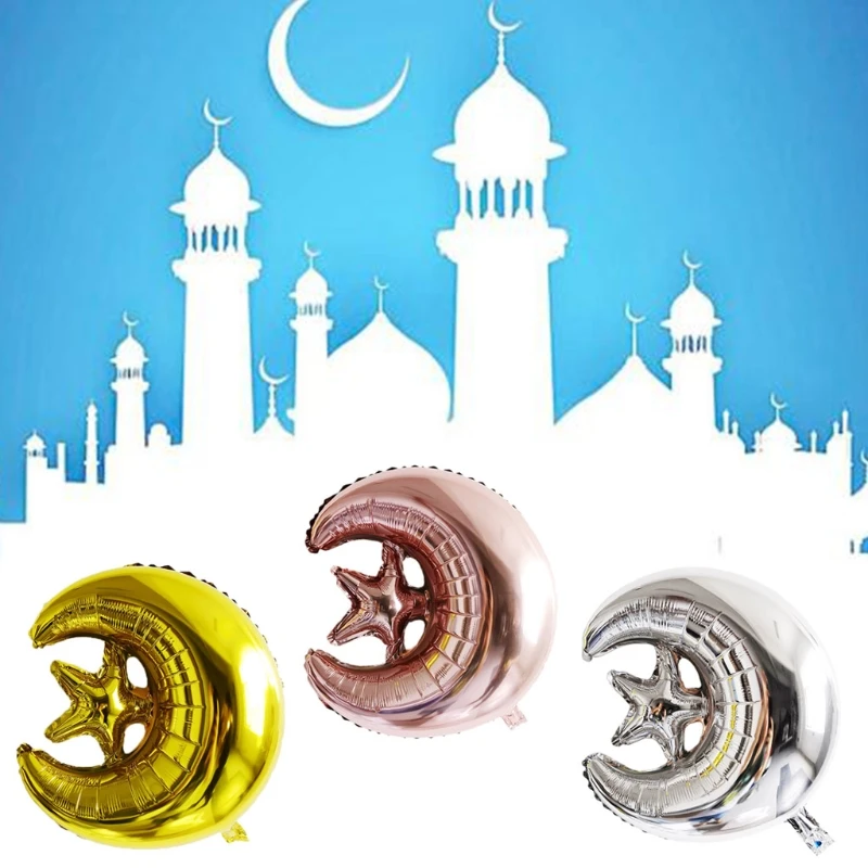 

50PCS Rose Gold Silver Star Moon Balloons for ramadan EID MUBARAK Party Set