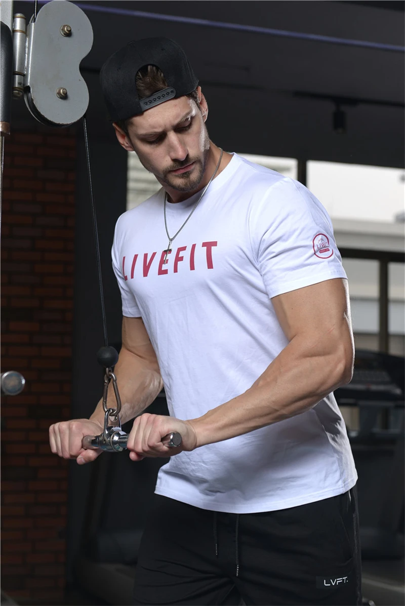 Мужская хлопковая футболка для бега дышащая спортивная рубашка фитнеса с