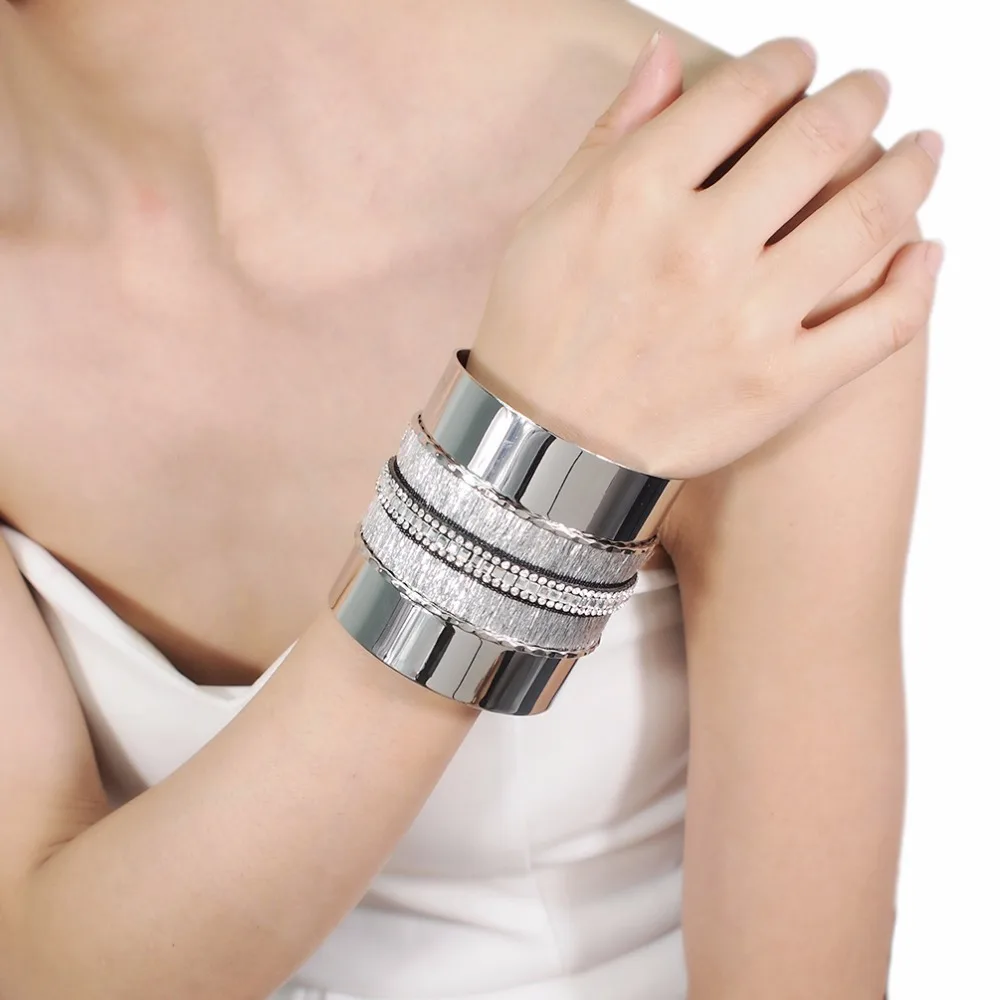 

Handmade Metal Wire Big Crystal Bracelet For Women Jewelry Statement Cuff Bangles Bracelets Party Wedding Accessories