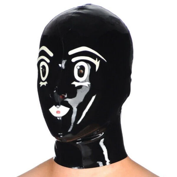 Фетиш 100% латексная резиновая маска tigth с защитой от зажима капюшон для волос