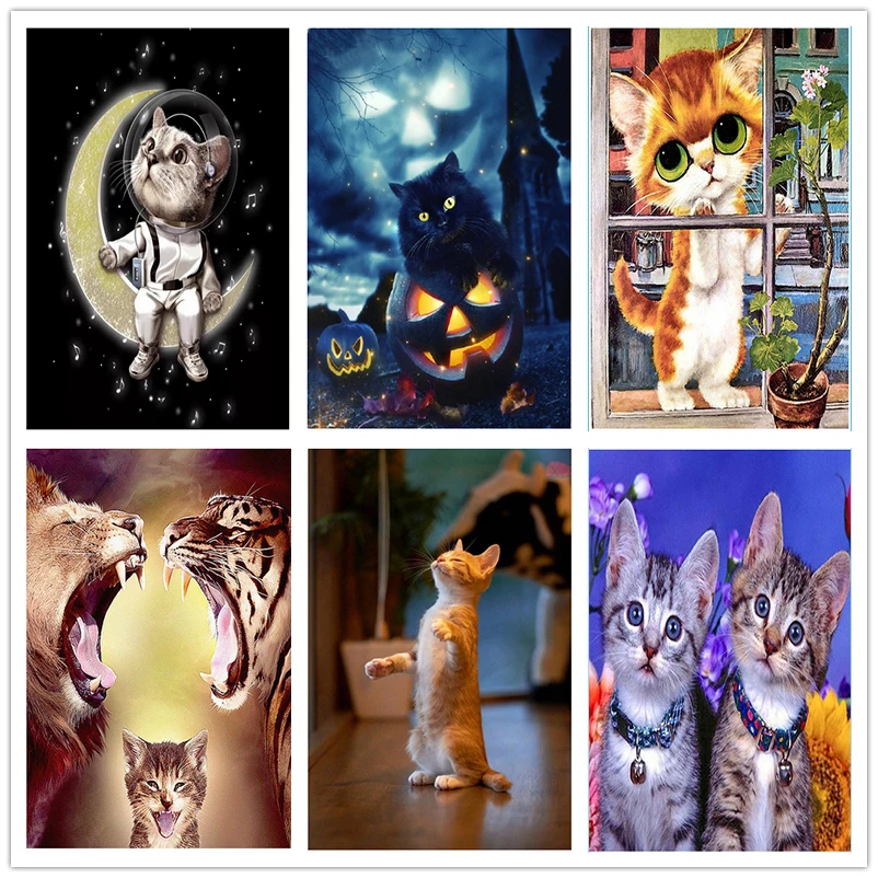 

Diy Diamond Painting Animal Moon Cat Full Circle Diamond Embroidery Crystal Cross Stitch Mosaic Artist Home Decoration Life Gift