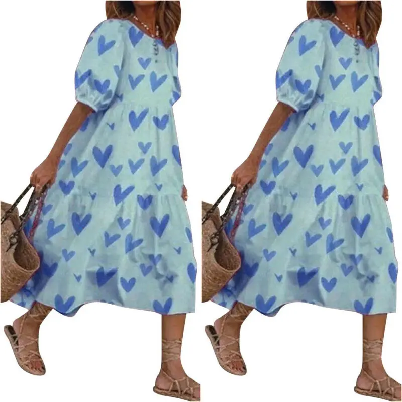 

Women's Dresses Bohemia Short Sleeve Printing Dress Summer Sundress Beach Holiday Casual Loose Dress Vestidos