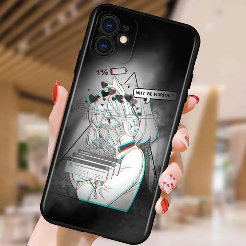 

Sad Anime Aesthetic Senpai for Apple iPhone 12 Pro Max Mini 11 Pro XS Max X XR 6S 6 7 8 Plus 5S SE2020 Black Phone Case