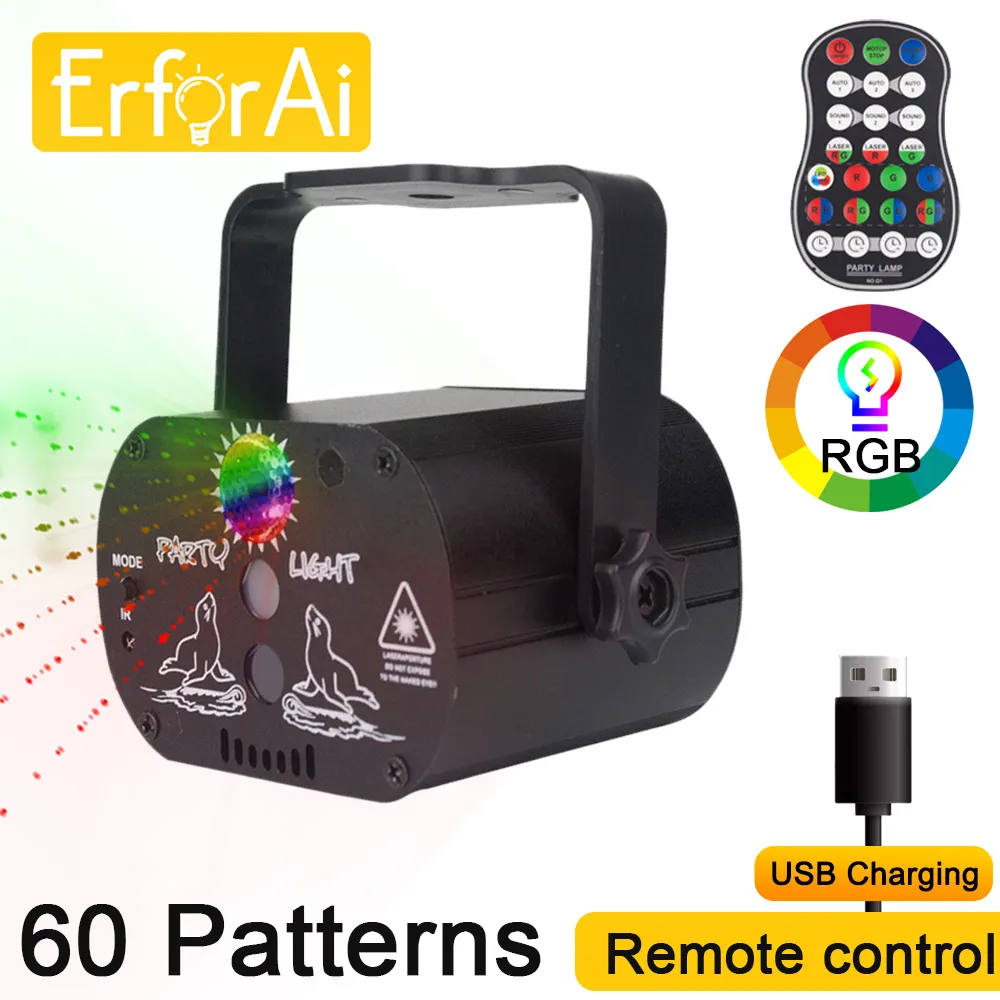 

Миниатюрный сценический лазерный RGB диско-светильник, перезаряжаемый светодиодный диджейский прожектор с голосовым управлением USB, красна...