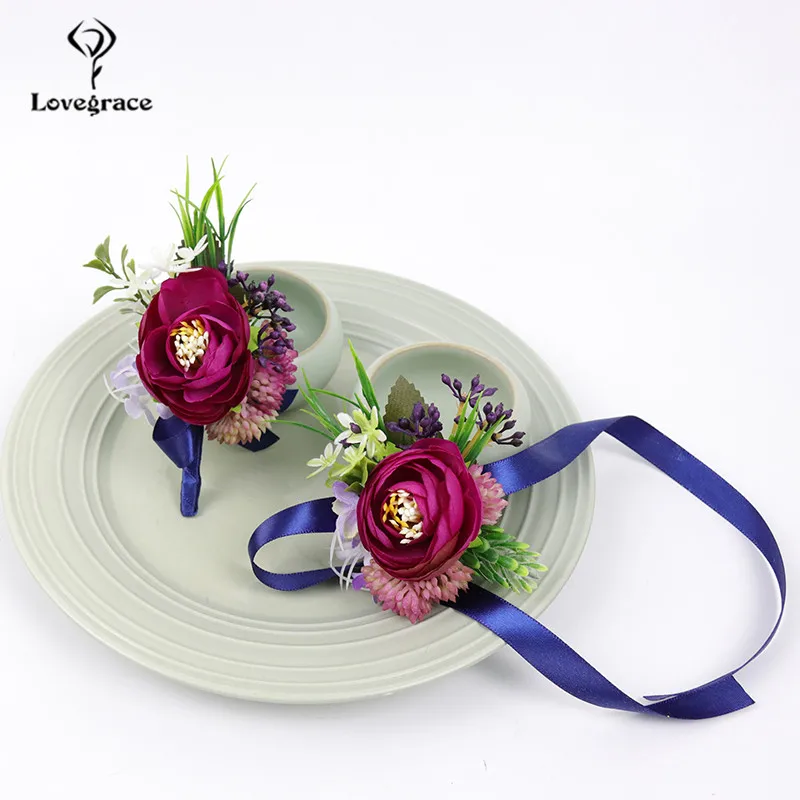 Шелковый бутоньерка Роза свадебное запястье корсаж браслет подружки невесты