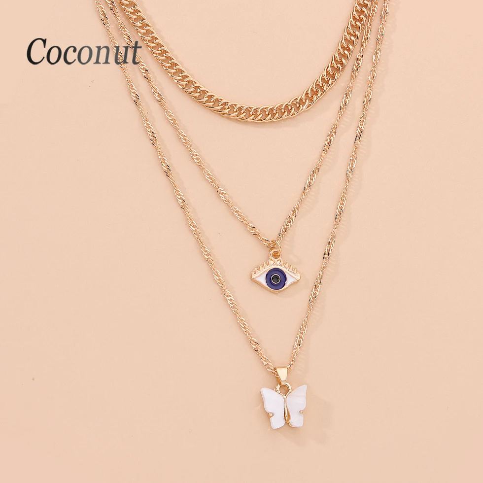 

Fashion Multilayer Golden Chains Necklaces For Women Chokers Turkish Evil Eye Butterfly Pendant Necklaces Female Jewelry 2021