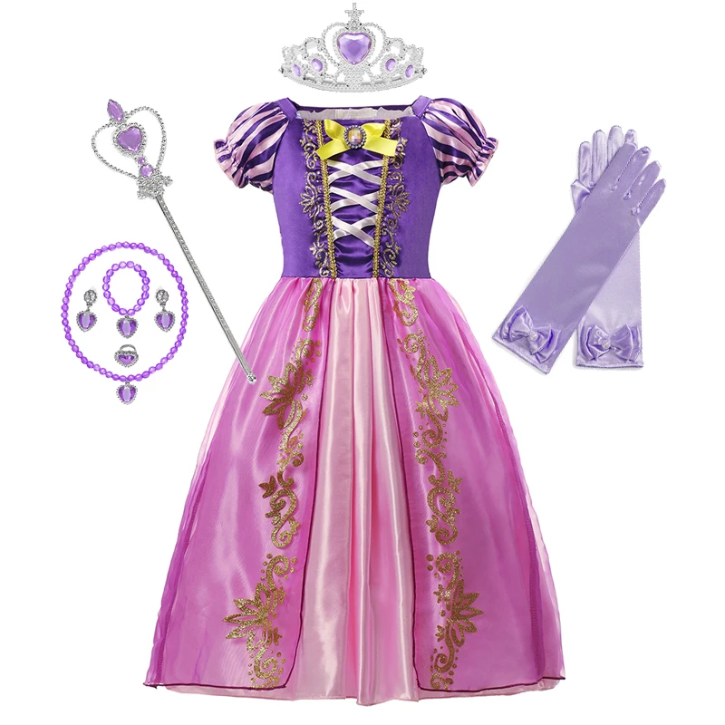 Платье принцессы Рапунцель для малышей летние костюмы косплея вечеринки