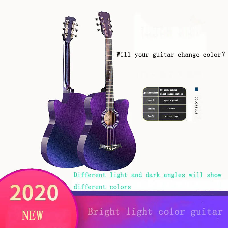

38-дюймовая светсветильник я меняющая цвет Мужская и Женская Мужская новичка начинающие студенты практика деревянная народная гитара AGT392