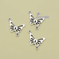 30pcslots 17x23mm antique silver plated butterfly connector charms beautiful pendants for diy jewelry finding making accessorie