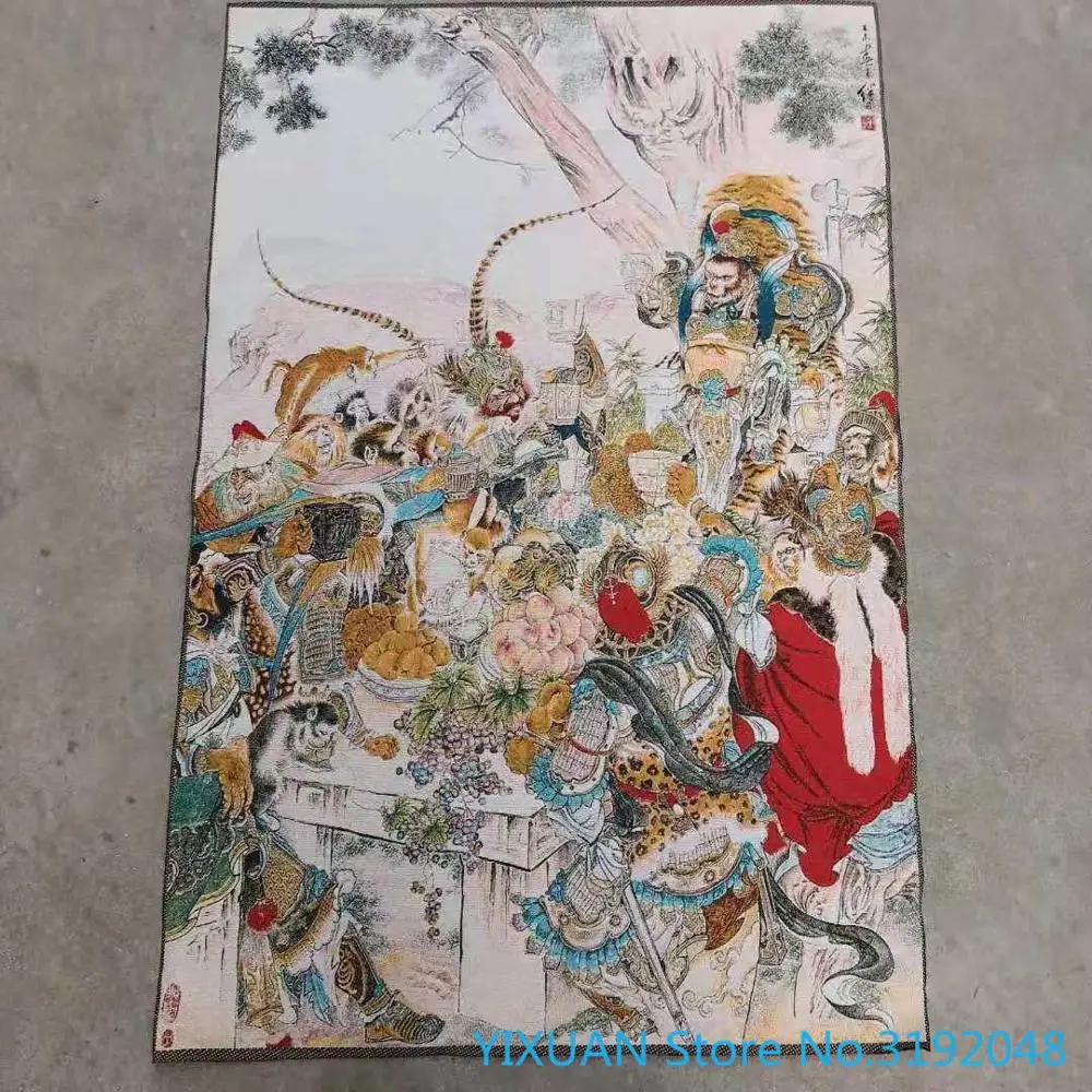 Monkey King sun wukong journey to the west шелк thangka парча Золотая шелковая ткань вышивка изделия